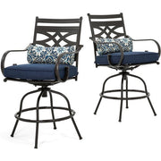 Hanover - Montclair 3pc High Dining: 2 Swivel Chairs, 33" Square High Dining Table - Navy/Brown-United Backyard