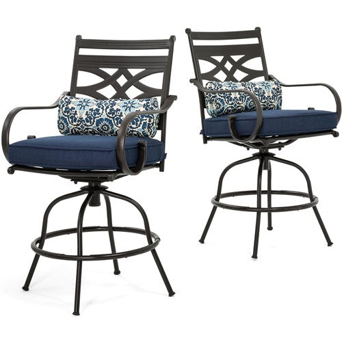 Hanover - Montclair 3pc High Dining: 2 Swivel Chairs, 33" Square High Dining Table - Navy/Brown-United Backyard