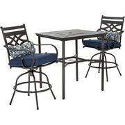 Hanover - Montclair 3pc High Dining: 2 Swivel Chairs, 33" Square High Dining Table - Navy/Brown-United Backyard