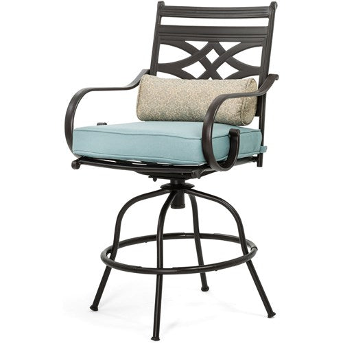 Hanover - Montclair 3pc High Dining: 2 Swivel Chairs, 33" Square High Dining Table - Ocean Blue/Brown-United Backyard