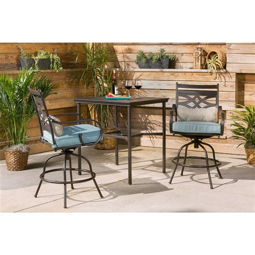 Hanover - Montclair 3pc High Dining: 2 Swivel Chairs, 33" Square High Dining Table - Ocean Blue/Brown-United Backyard