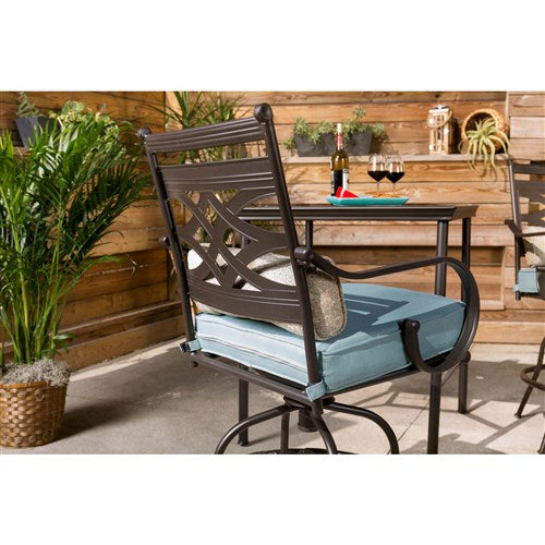 Hanover - Montclair 3pc High Dining: 2 Swivel Chairs, 33" Square High Dining Table - Ocean Blue/Brown-United Backyard