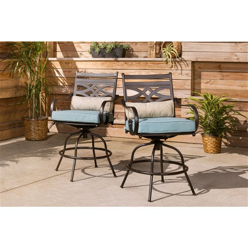 Hanover - Montclair 3pc High Dining: 2 Swivel Chairs, 33" Square High Dining Table - Ocean Blue/Brown-United Backyard