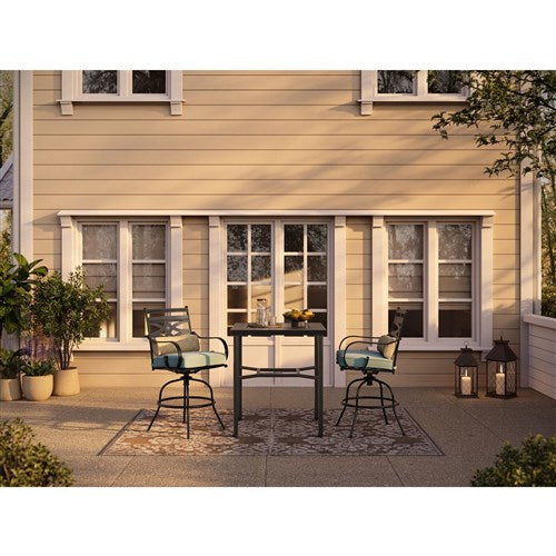 Hanover - Montclair 3pc High Dining: 2 Swivel Chairs, 33" Square High Dining Table - Ocean Blue/Brown-United Backyard