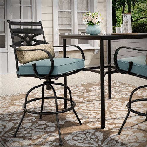 Hanover - Montclair 3pc High Dining: 2 Swivel Chairs, 33" Square High Dining Table - Ocean Blue/Brown-United Backyard