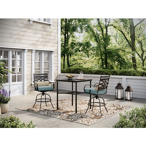 Hanover - Montclair 3pc High Dining: 2 Swivel Chairs, 33" Square High Dining Table - Ocean Blue/Brown-United Backyard