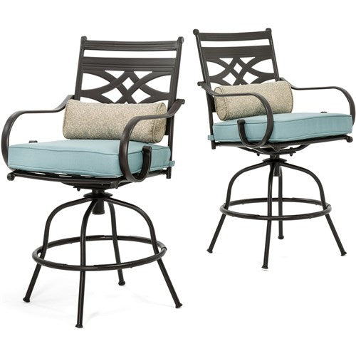 Hanover - Montclair 3pc High Dining: 2 Swivel Chairs, 33" Square High Dining Table - Ocean Blue/Brown-United Backyard