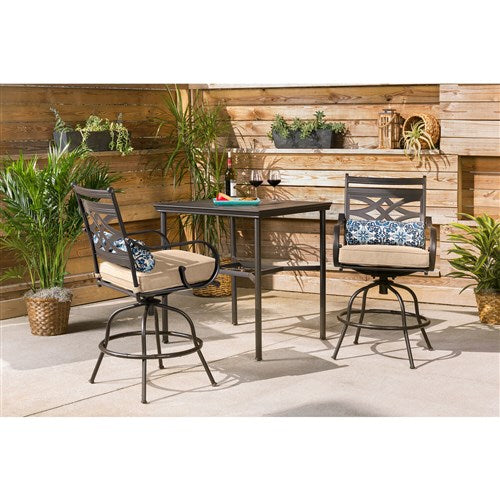 Hanover - Montclair 3pc High Dining: 2 Swivel Chairs, 33" Square High Dining Table - Tan/Brown-United Backyard