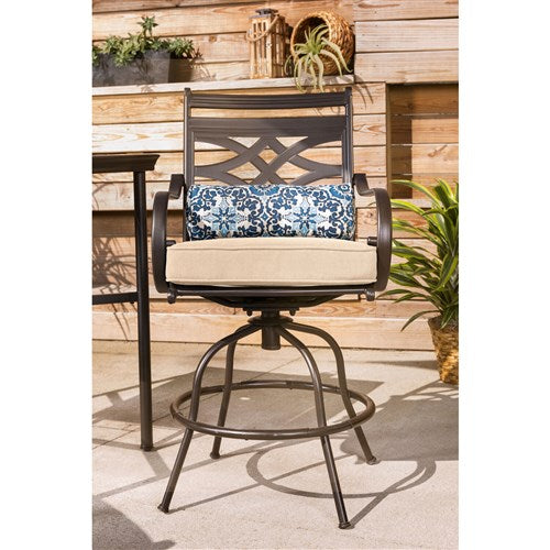 Hanover - Montclair 3pc High Dining: 2 Swivel Chairs, 33" Square High Dining Table - Tan/Brown-United Backyard