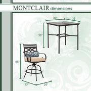 Hanover - Montclair 3pc High Dining: 2 Swivel Chairs, 33" Square High Dining Table - Tan/Brown-United Backyard