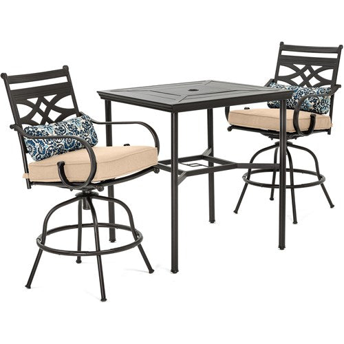 Hanover - Montclair 3pc High Dining: 2 Swivel Chairs, 33" Square High Dining Table - Tan/Brown-United Backyard
