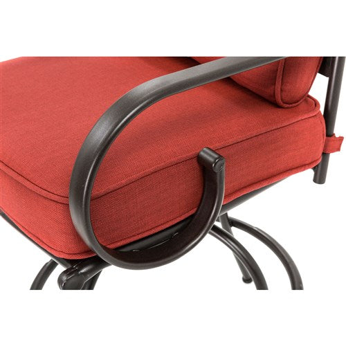 Hanover - Montclair 3pc High Dining: 2 Swivel Chairs, 33" Square High Table, Umbrella & Base - Chili Red/Brown-United Backyard