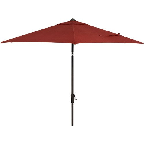 Hanover - Montclair 3pc High Dining: 2 Swivel Chairs, 33" Square High Table, Umbrella & Base - Chili Red/Brown-United Backyard