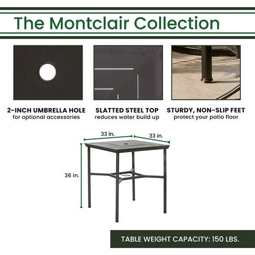 Hanover - Montclair 3pc High Dining: 2 Swivel Chairs, 33" Square High Table, Umbrella & Base - Chili Red/Brown-United Backyard