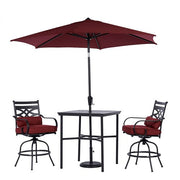 Hanover - Montclair 3pc High Dining: 2 Swivel Chairs, 33" Square High Table, Umbrella & Base - Chili Red/Brown-United Backyard