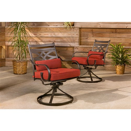 Hanover - Montclair 5pc: 4 Swivel Rockers, 40" Square Dining Table - Chili Red/Brown-United Backyard