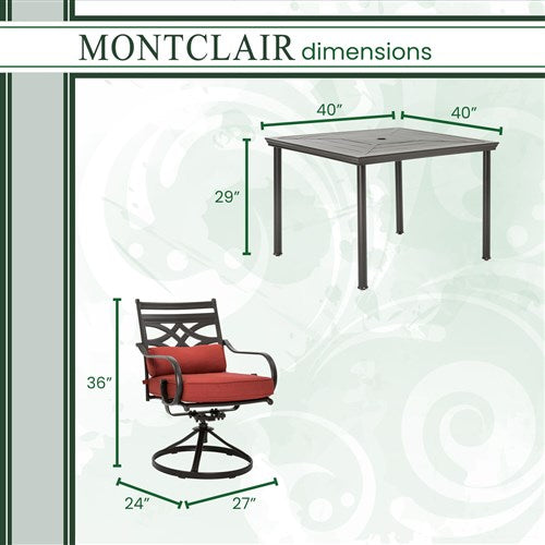 Hanover - Montclair 5pc: 4 Swivel Rockers, 40" Square Dining Table - Chili Red/Brown-United Backyard