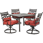 Hanover - Montclair 5pc: 4 Swivel Rockers, 40" Square Dining Table - Chili Red/Brown-United Backyard