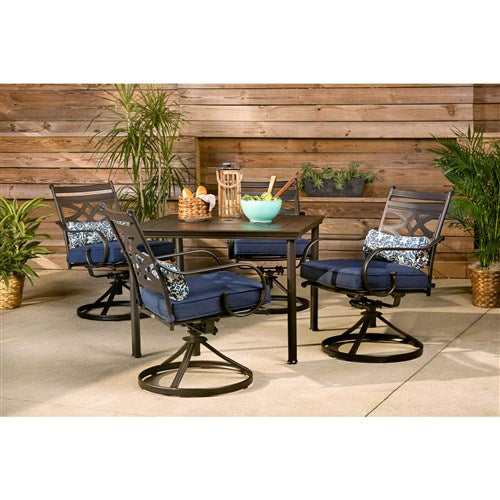 Hanover - Montclair 5pc: 4 Swivel Rockers, 40" Square Dining Table - Navy/Brown-United Backyard