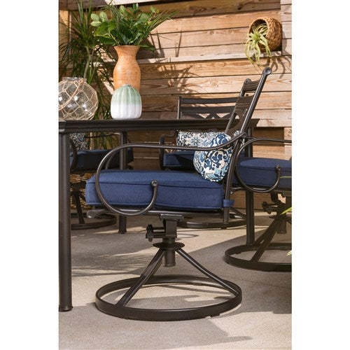 Hanover - Montclair 5pc: 4 Swivel Rockers, 40" Square Dining Table - Navy/Brown-United Backyard