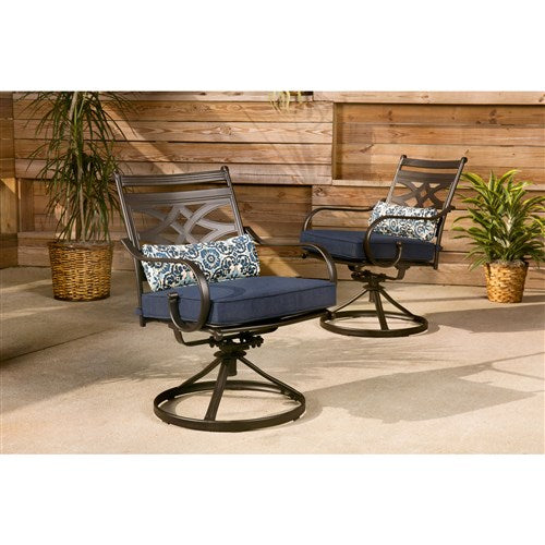 Hanover - Montclair 5pc: 4 Swivel Rockers, 40" Square Dining Table - Navy/Brown-United Backyard