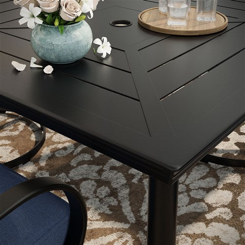 Hanover - Montclair 5pc: 4 Swivel Rockers, 40" Square Dining Table - Navy/Brown-United Backyard