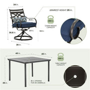 Hanover - Montclair 5pc: 4 Swivel Rockers, 40" Square Dining Table - Navy/Brown-United Backyard