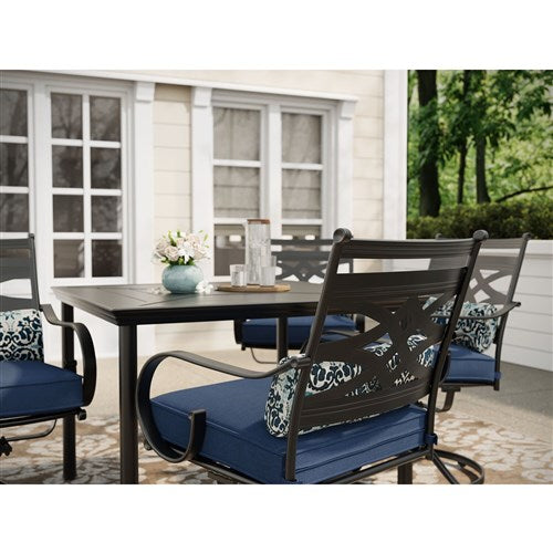 Hanover - Montclair 5pc: 4 Swivel Rockers, 40" Square Dining Table - Navy/Brown-United Backyard