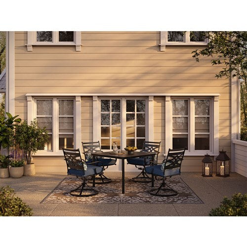 Hanover - Montclair 5pc: 4 Swivel Rockers, 40" Square Dining Table - Navy/Brown-United Backyard