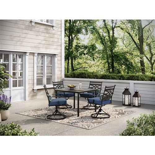 Hanover - Montclair 5pc: 4 Swivel Rockers, 40" Square Dining Table - Navy/Brown-United Backyard