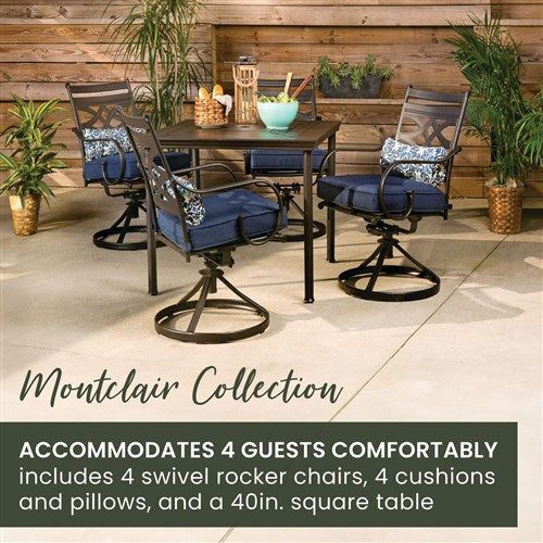 Hanover - Montclair 5pc: 4 Swivel Rockers, 40" Square Dining Table - Navy/Brown-United Backyard