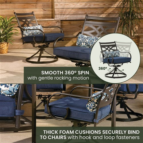 Hanover - Montclair 5pc: 4 Swivel Rockers, 40" Square Dining Table - Navy/Brown-United Backyard