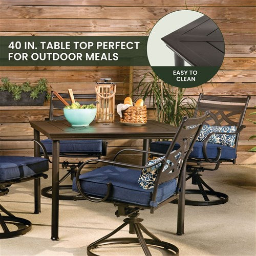 Hanover - Montclair 5pc: 4 Swivel Rockers, 40" Square Dining Table - Navy/Brown-United Backyard