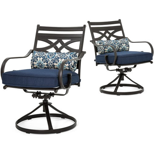 Hanover - Montclair 5pc: 4 Swivel Rockers, 40" Square Dining Table - Navy/Brown-United Backyard