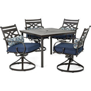 Hanover - Montclair 5pc: 4 Swivel Rockers, 40" Square Dining Table - Navy/Brown-United Backyard