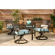 Hanover - Montclair 5pc: 4 Swivel Rockers, 40" Square Dining Table - Ocean Blue/Brown-United Backyard