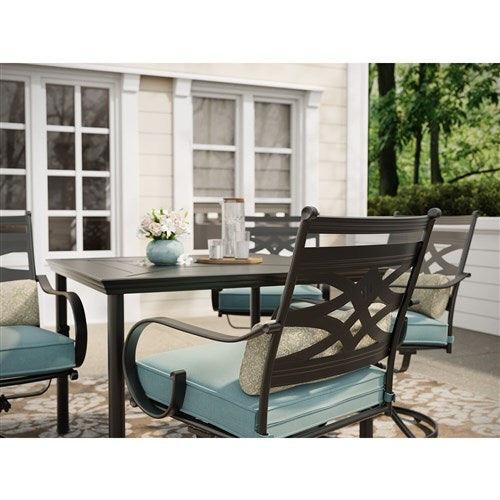 Hanover - Montclair 5pc: 4 Swivel Rockers, 40" Square Dining Table - Ocean Blue/Brown-United Backyard