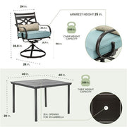 Hanover - Montclair 5pc: 4 Swivel Rockers, 40" Square Dining Table - Ocean Blue/Brown-United Backyard