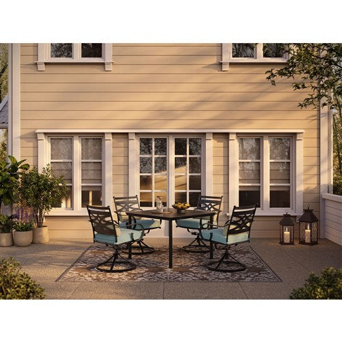 Hanover - Montclair 5pc: 4 Swivel Rockers, 40" Square Dining Table - Ocean Blue/Brown-United Backyard