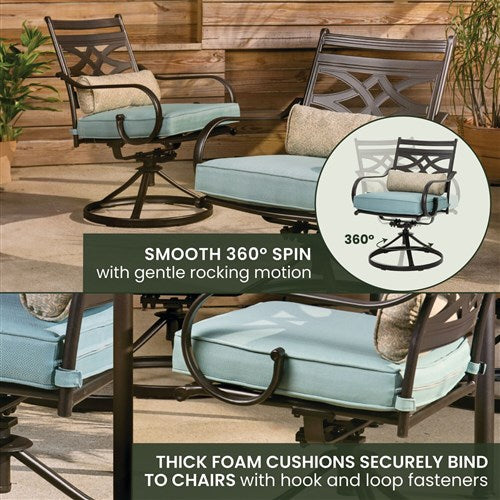 Hanover - Montclair 5pc: 4 Swivel Rockers, 40" Square Dining Table - Ocean Blue/Brown-United Backyard