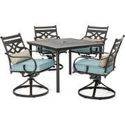 Hanover - Montclair 5pc: 4 Swivel Rockers, 40" Square Dining Table - Ocean Blue/Brown-United Backyard