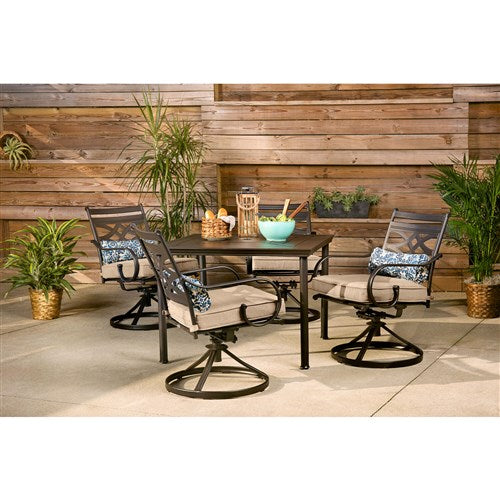 Hanover - Montclair 5pc: 4 Swivel Rockers, 40" Square Dining Table - Tan/Brown-United Backyard