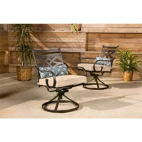 Hanover - Montclair 5pc: 4 Swivel Rockers, 40" Square Dining Table - Tan/Brown-United Backyard