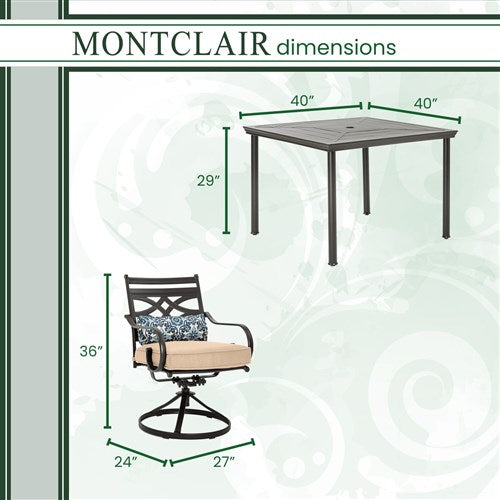 Hanover - Montclair 5pc: 4 Swivel Rockers, 40" Square Dining Table - Tan/Brown-United Backyard