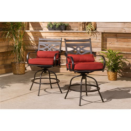 Hanover - Montclair 5pc High Dining: 4 Swivel Chairs, 33" Square High Dining Table - Chili Red/Brown-United Backyard