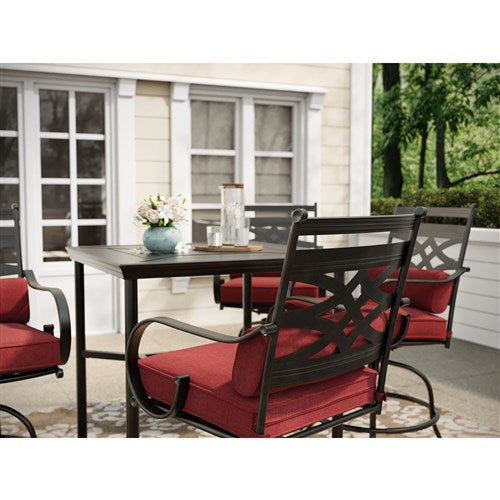 Hanover - Montclair 5pc High Dining: 4 Swivel Chairs, 33" Square High Dining Table - Chili Red/Brown-United Backyard