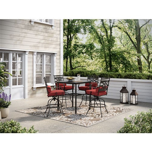 Hanover - Montclair 5pc High Dining: 4 Swivel Chairs, 33" Square High Dining Table - Chili Red/Brown-United Backyard