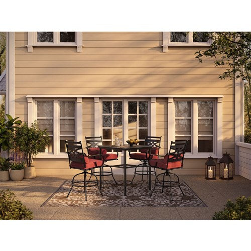 Hanover - Montclair 5pc High Dining: 4 Swivel Chairs, 33" Square High Dining Table - Chili Red/Brown-United Backyard