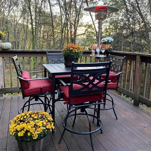 Hanover - Montclair 5pc High Dining: 4 Swivel Chairs, 33" Square High Dining Table - Chili Red/Brown-United Backyard