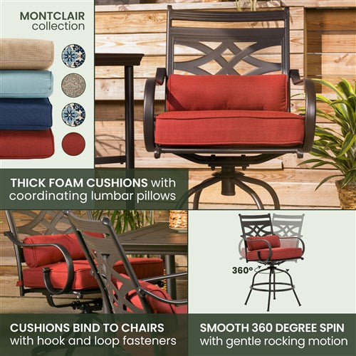 Hanover - Montclair 5pc High Dining: 4 Swivel Chairs, 33" Square High Dining Table - Chili Red/Brown-United Backyard